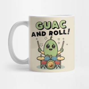 Guac and Roll; Kawaii Avocado Drummer Mug